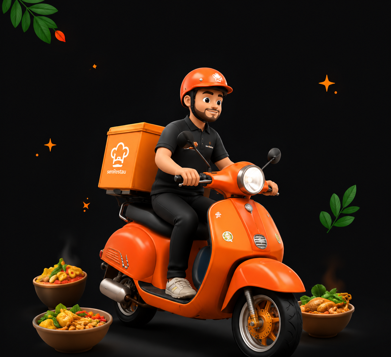 Livreur Sen-Restau sur scooter orange